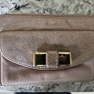 Chloe Rose Gold Long Zip Wallet With Bow Accent